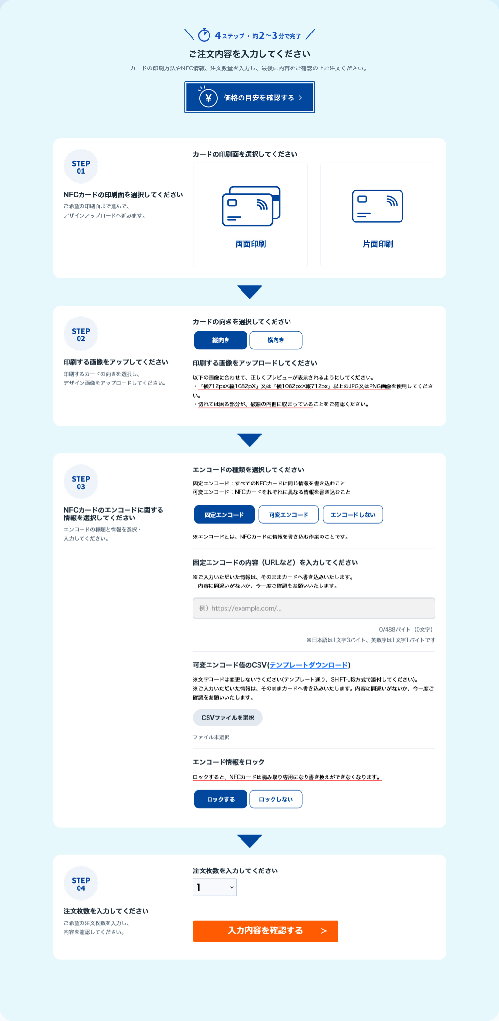 必要情報の入力・デザインデータの入稿